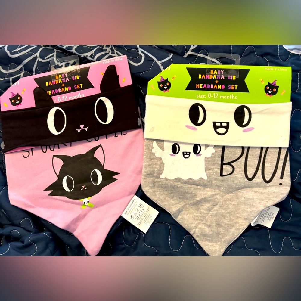 2Baby Bandana Bib and Headband Sets - Pink, Black, White